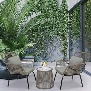 3TK aiamööbel hõlmab ühte tooli ja diivanilaud, rauast raam, tolmu punutud rotangist kolme-osaline komplekt
