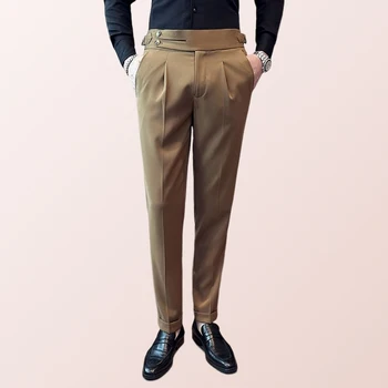 Kevadel ja Suvel Briti Stiilis Napoli Ülikond Püksid Meeste Slim Fit Skinny Püksid Vabaaja Püksid Pruun Mehed Mehed Kleit Püksid