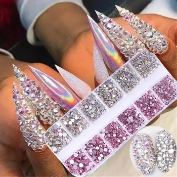 1500Pcs Mix Suurus Crystal Läikiv Diamond Kleepsud, Maniküür Küünte Amuletid DIY Rhinestone Maali Pen Küüned Tarvikud