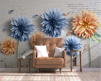 beibehang Mood seina paber lihtne 3D chrysanthemum valge telliskivi seinad nostalgiline lilli, ja lilled TV taust 3d tapeet