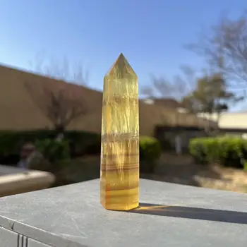 100%Looduslik Kristall Kollane Fluoriidimaardlat Tower Meditatsiooni Home Decor Tervendav Obelisk Kvarts Võlukepp Gemstone