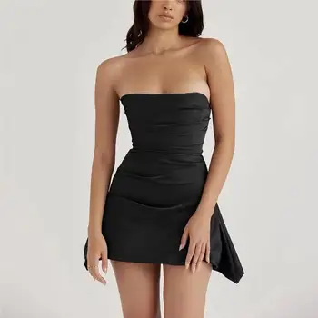 Bodycon kleidid naistele 2023 Suve must peokleidid naised õhtul maha õla kleit mini korsett satiin kleit ruched backless