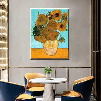 Ikka Elu maal Vaas koos Kaheteistkümne Päevalilled Van Gogh Käsitsi maalitud lill maali Kaasaegse kodu decor maali