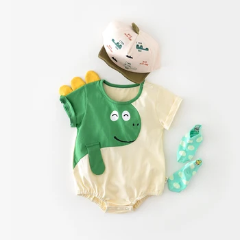 2023 Summer Baby Cartoon Bodysuit Korea Beebi Poisi Riideid Lühikesed Varrukad Dinoasur Kombekas Imiku Tüdruk Ühes Tükis Vastsündinu Riided