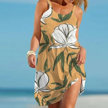 Beachwear Varrukateta Seksikas Tüdruk Tõsta Sundress Suvel Rannas Kleidid, Lille Lehed 3D Print Naiste Mood Hawaii Õie Midi Kleit