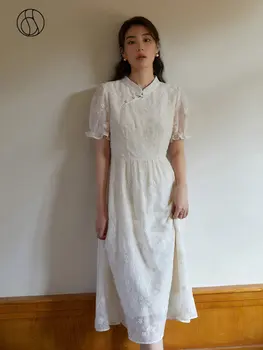 DUSHU Uus Hiina Stiilis Tikitud Cheongsam Kleit Naistele Suvel Disaini Mõttes Seisma Krae Elegantne Naiste Kleit