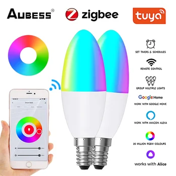 TUYA Zigbee Smart Laualühtreid Euroopa Lamp E14 100-240V RGB+C+W LED Küünal Lamp, teha Koostööd Google ' i Kodu Yandex Alice