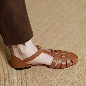 Prantsuse Stiilis Naiste' Sandaalid Elegantsed Daamid Suvel RetroShoes Kevadine Vintage Lukk Suletud Toe Kingad Naistele Segast Sandal