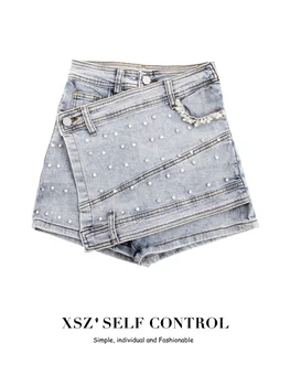 Ebaregulaarne Rant Denim lühikesed Püksid, Seelik Naiste Y2K Suvel Kõrge Vöökoht Streetwear Vabaaja Kõik-mängu Daamid Mini Seelikud, Teksad Faldas
