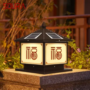 SOURA Väljas Päikese-Post Lamp, Vintage Loominguline Hiina Samba LED-Veekindel IP65 Kodu Villa Sisehoovis