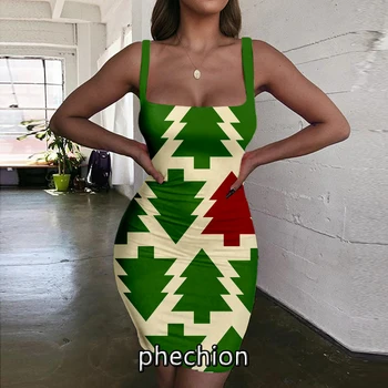 phechion Jõulud Muster 3D Print Kleit Naiste Päitsed Varrukateta Mood Daamid Kleidid Romaan Seksikas Naiste Riided L01