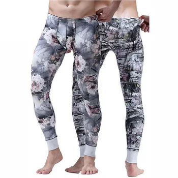 Meeste klassikalise printimine muster termilise aluspesu Mehed seksikas pikk johns õhuke elastne püksid meeste soe legging aluspesu sleepwear