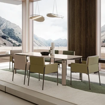Minimalistlik kandiline söögilaud itaalia disainer 2020. aasta uus roostevabast terasest minimalistlik pere söögilaud