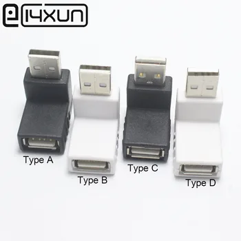 1tk USB 2.0 Type A Male Plug Naiste jack Adapter Connector Üles või alla Liik Õige Nurga all Pikendus juhe Converter Valge Must