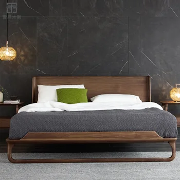 Custom Nordic light luksus täispuidust must pähkel 1,8 m master voodi, kaasaegne lihtne Hiina uus voodi kohandatud