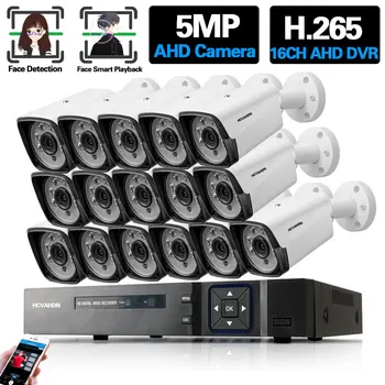 HD 5MP 16 Kanaliga DVR Kit H. 265 AHD CCTV Kaamera Security System Komplekt 16CH Väljas Veekindel Analoog Kaamera videovalve Komplekt