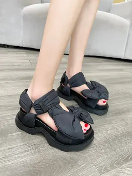 Musta Vibu Sandaalid 2023 Uus Paks Tald Kõrgendatud Naiste Sandaalid Mood Anti slip Suve Sandaalid Outwear
