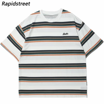 Hip-Hop T-Särk Streetwear Vabaaja Triibuline T-Särk 2022 Mehed Harajuku Cotton Fashion Retro Triibuline Tshirt Suvel Lühikesed Varrukad Tops