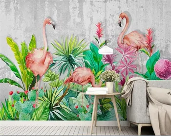 beibehang wallpaper for kids room 19 uus kolmemõõtmeline tapeet Põhjamaade abstraktse käsitsi maalitud flamingo aed TV taust