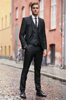 Ametlik Must Ilus Mood Tuxedos Custome Tehtud Terno Masculino Äri Meeste Ülikonnad, 4 Tükki(Jakk+Püksid+Lips+Vest)Kaks Nuppu